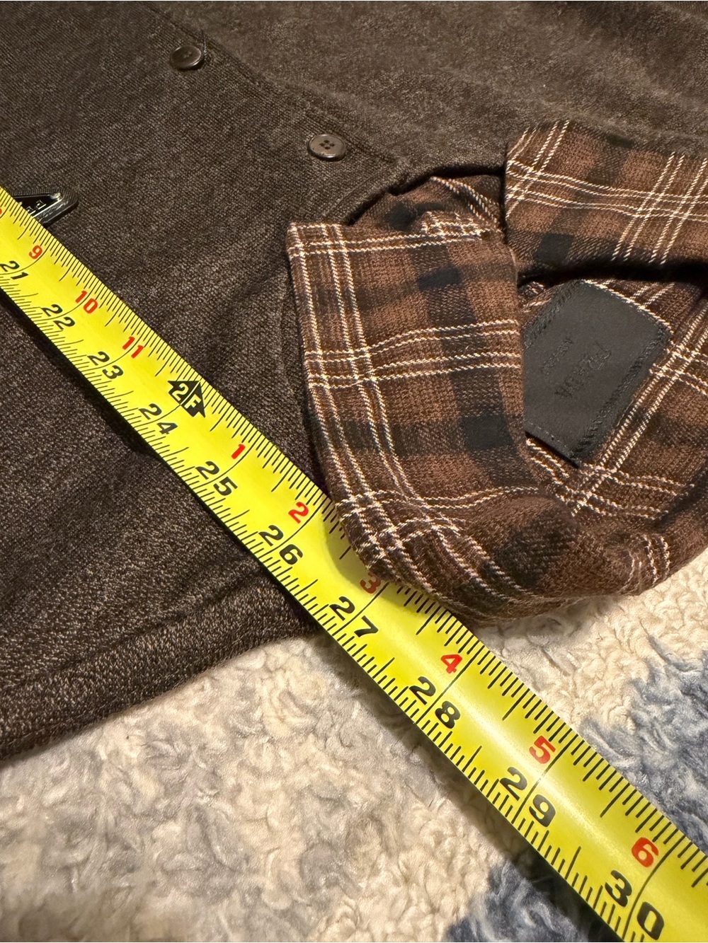 Prada Men's Brown 2 Layer Button Jacket with Plaid Trim - Picture 5 of 5